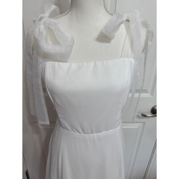 Lulus NWT Radiant Romance White Tie-Strap Maxi Dress Lined Chiffon Wedding Large - Picture 3 of 13